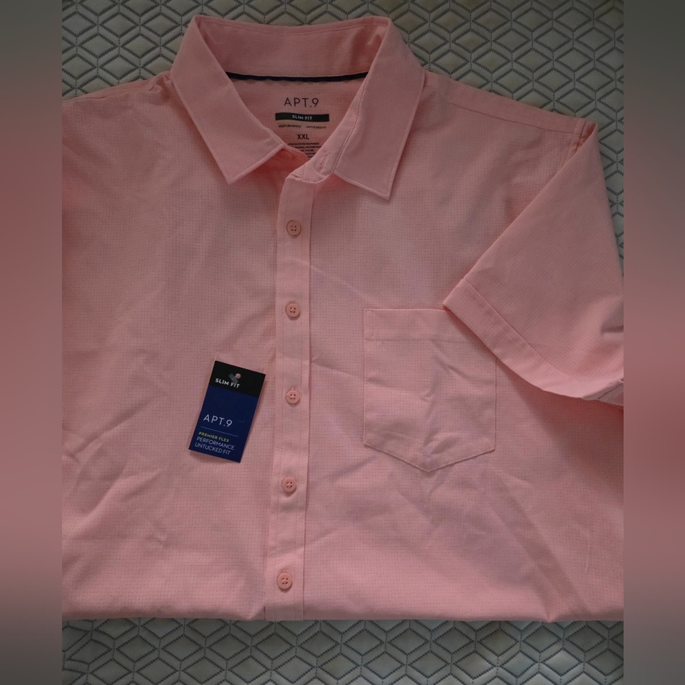 Men's Performance Sleeve button down shirt Peach pattern XXL Apt 9